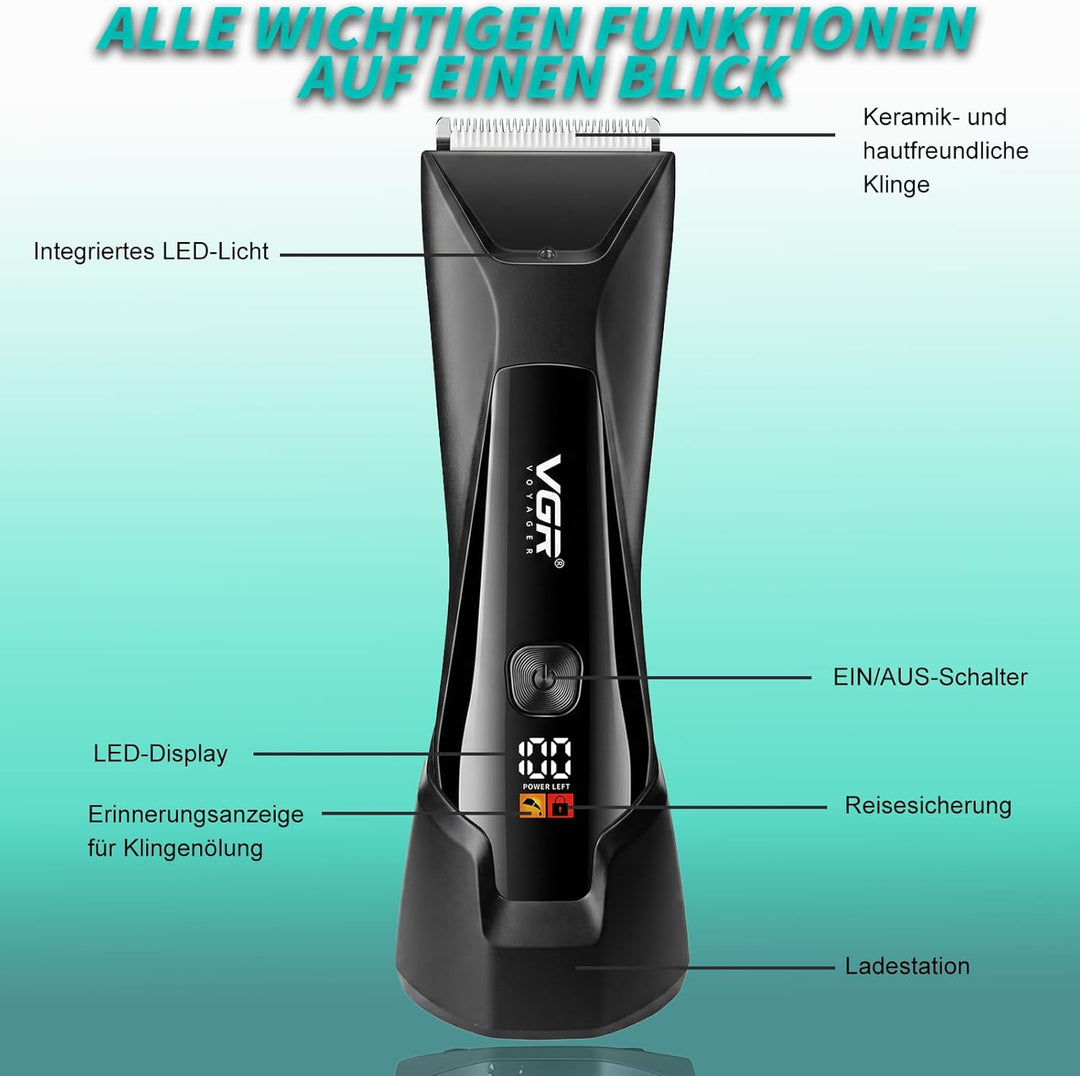 VGR 938 Intimrasierer Mann Kabelloser, Körperrasierer Herren mit Keramikklingen, Rasierer Herren Int