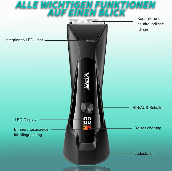 VGR 938 Intimrasierer Mann Kabelloser, Körperrasierer Herren mit Keramikklingen, Rasierer Herren Int