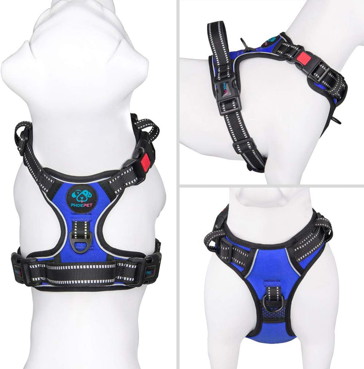 PHOEPET Anti-Zieh-Hundegeschirr, reflektierend, verstellbar, mit Clip an der Vorderseite, Weste mit