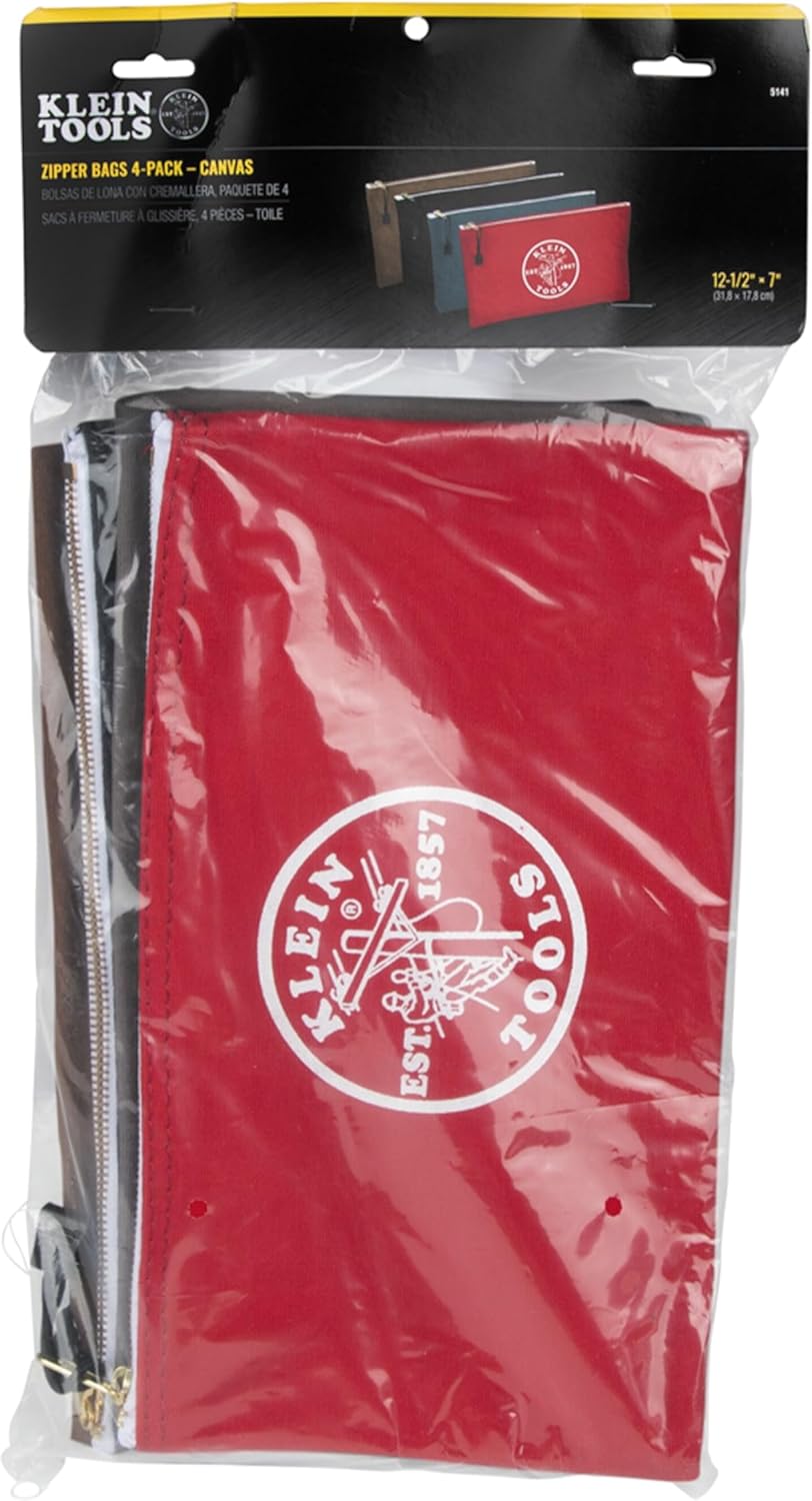 Klein Tools 5140 Leinwand Reissverschluss Taschen, 5141 Red, Gray, Black, Brown 4-Pack, Red, Gray, B