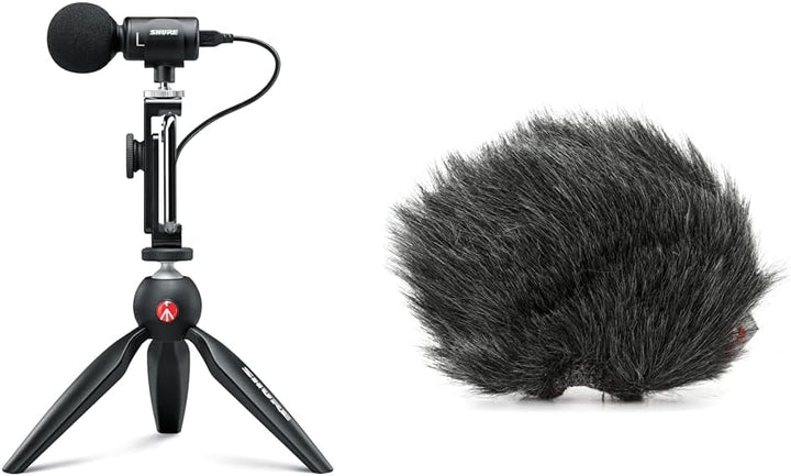 Shure MV88+ Video Kit mit digitalem Stereo-Kondensatormikrofon für Apple und Android, Schwarz & AMV8