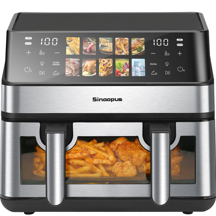 Heissluftfritteuse 2000W Doppel Fritteuse mit 2 Kammern und 8.5 Liter Volumen, 10 Programme, Touch-B