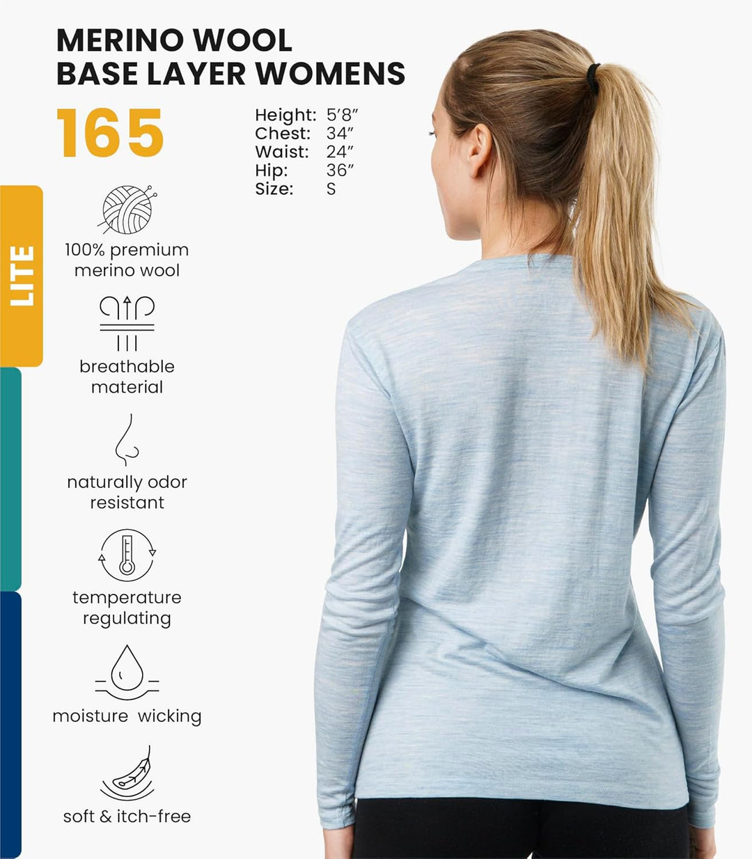 Merino.tech Merino Shirt Damen Langarm - Premium 100% Merino Unterwäsche Damen Leichte, Mittel, Schw