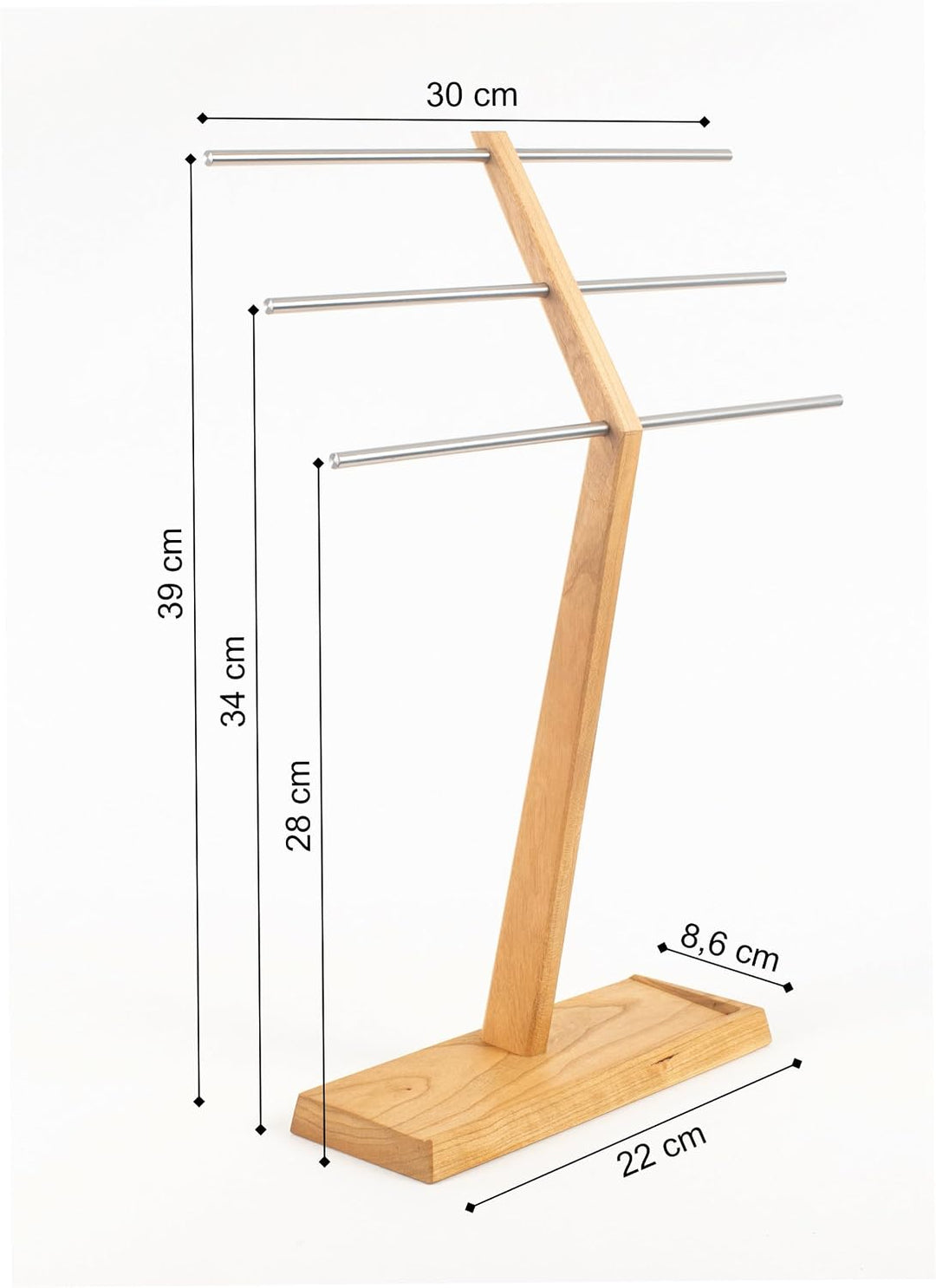 Wood and Steel Design – Schmuckbaum für Ringe, Ohrringe, Ketten, Halsketten und Armbänder, 3 Ebenen