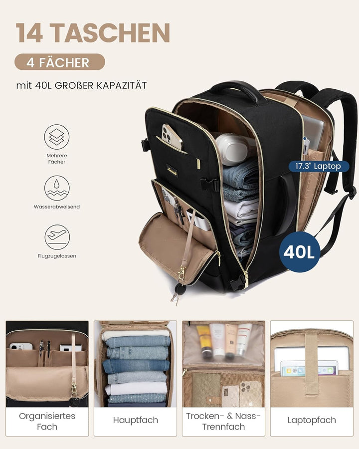 LOVEVOOK Handgepäck Rucksack, Rucksack Handgepäck Flugzeug, Gross Reiserucksack Damen Spritzwasserfe