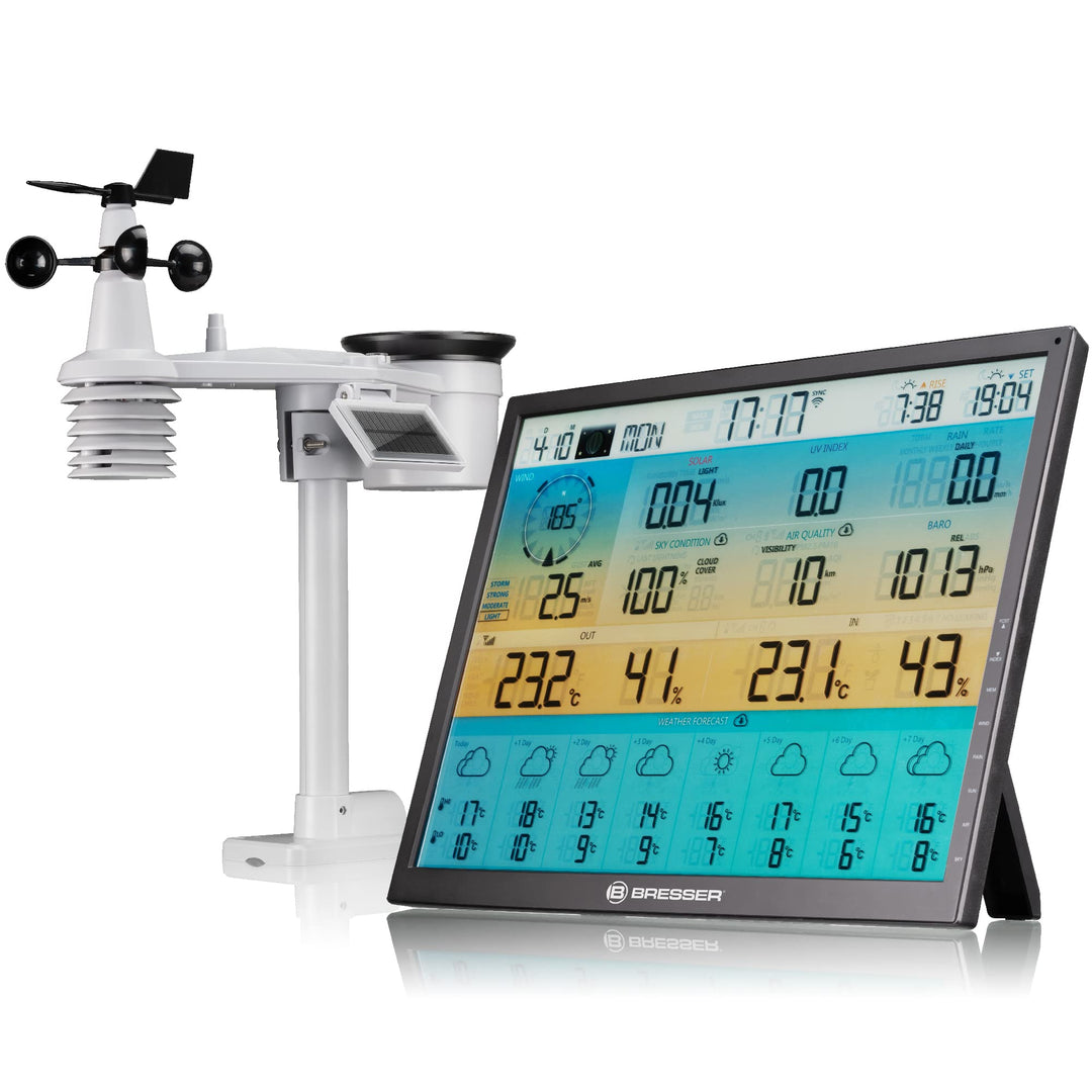 Bresser 8-Tage 4CAST XL WLAN-Funk-Wetter-Station mit solarbetriebenem 7-in-1 Multifunktions-Aussense