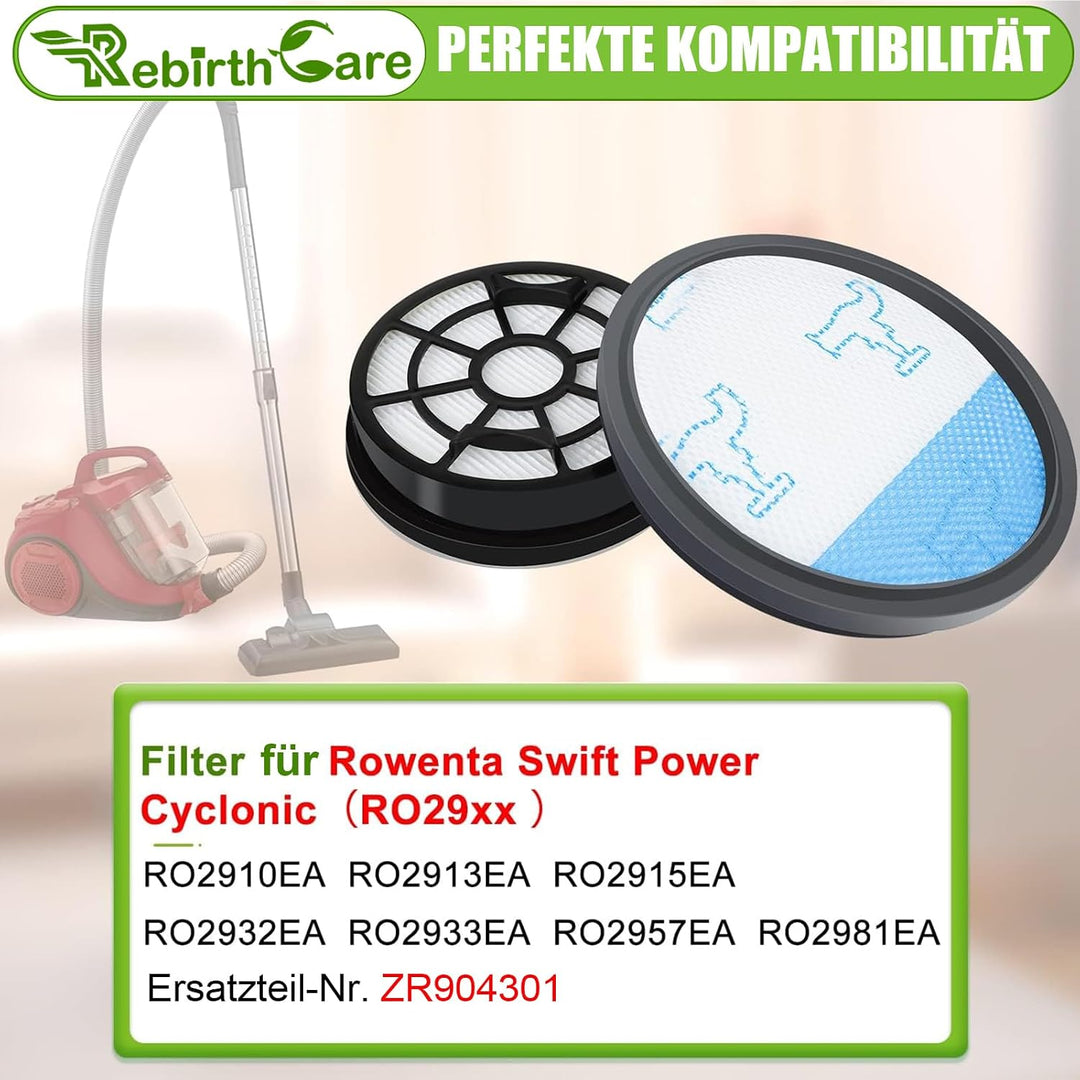 Rebirthcare 2 Pack HEPA Filterset für Rowenta Swift Power Cyclonic RO29xx Staubsauger Filter RO2910E