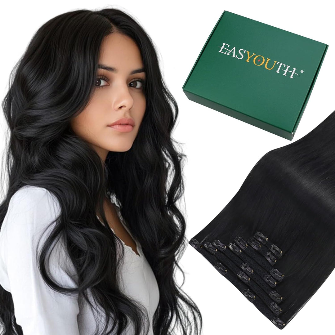 Easyouth Clip in Extensions Echthaar Schwarz Remy Extensions Clip in Echthaar 12 Zoll 70g Haarverlan