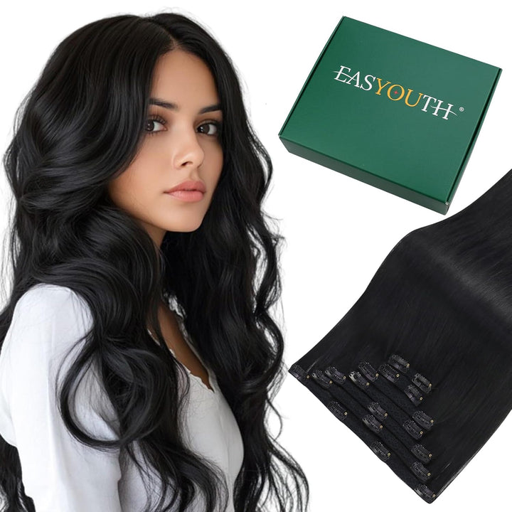Easyouth Clip in Extensions Echthaar Schwarz Remy Extensions Clip in Echthaar 12 Zoll 70g Haarverlan