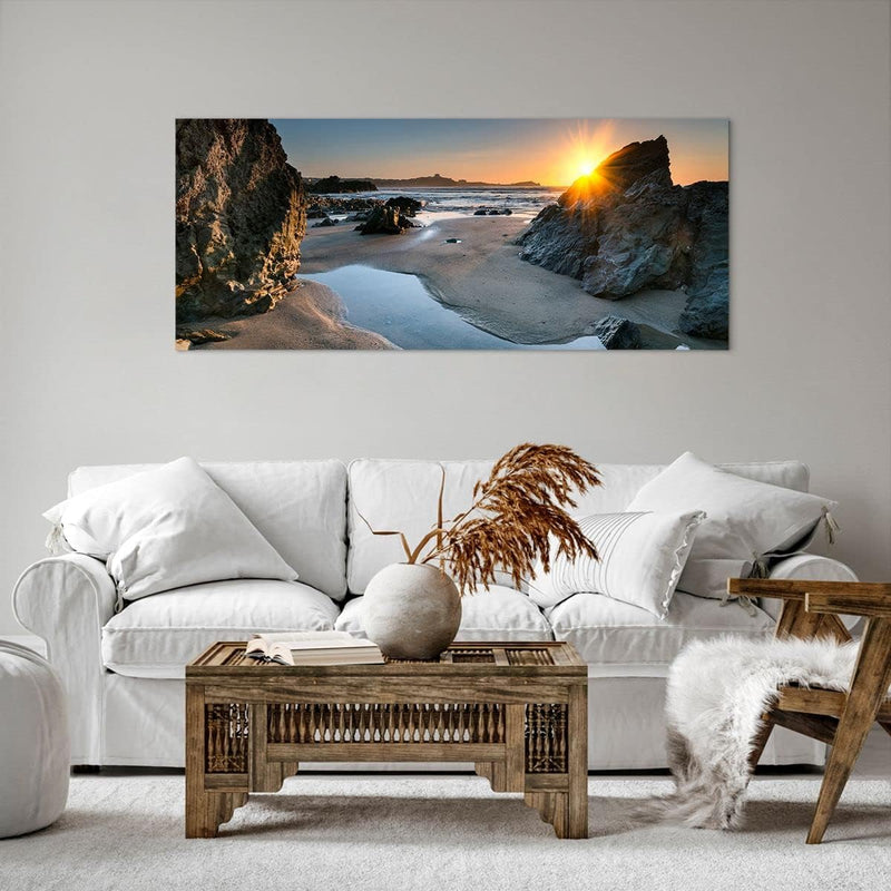 Wandbilder Dekoration Wohnzimmer Landschaft britisch Ufer Küste Panorama Bilder auf Leinwand 120x50c