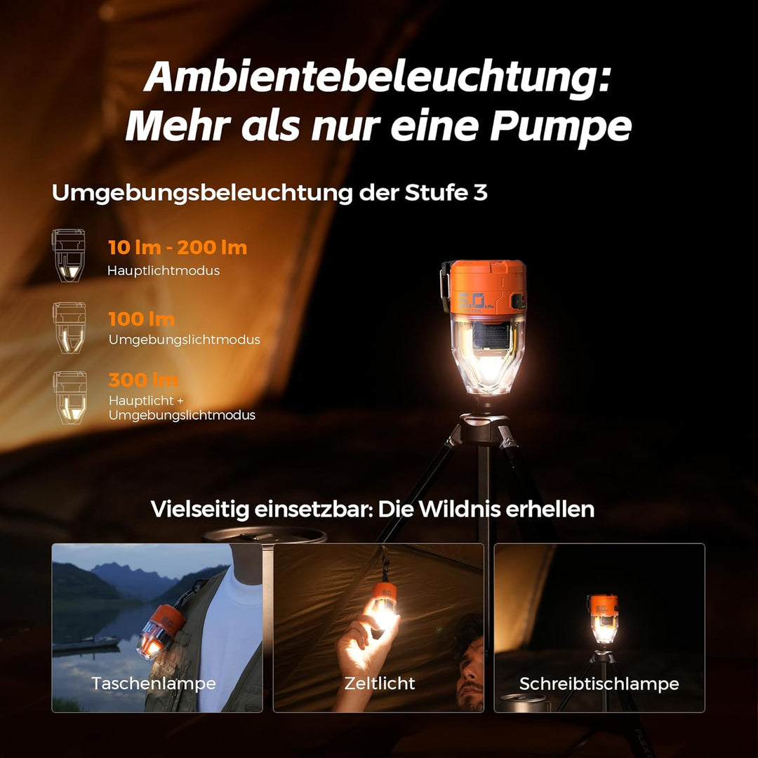 FLEXTAILGEAR MAX Pump 3 Tragbare Luftpumpe, 5,0 kPa, Beleuchtung, USB-Aufladung zum Aufblasen und En