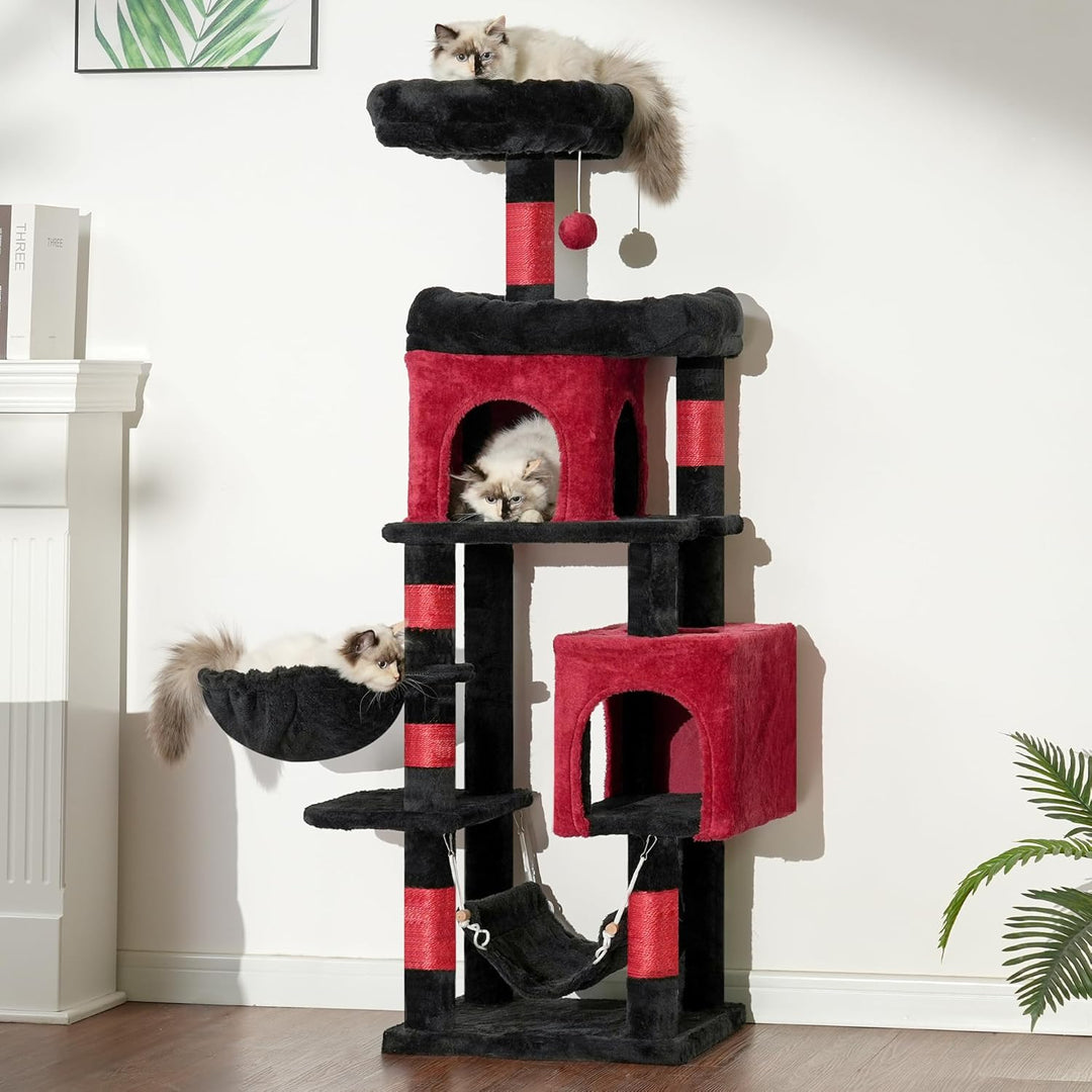 Heybly Kratzbaum, 145 cm Hoher Mehrstöckiger Kratzstamm-Kletterturm, Mit 2 Grossen Plattformen, 2 Gr