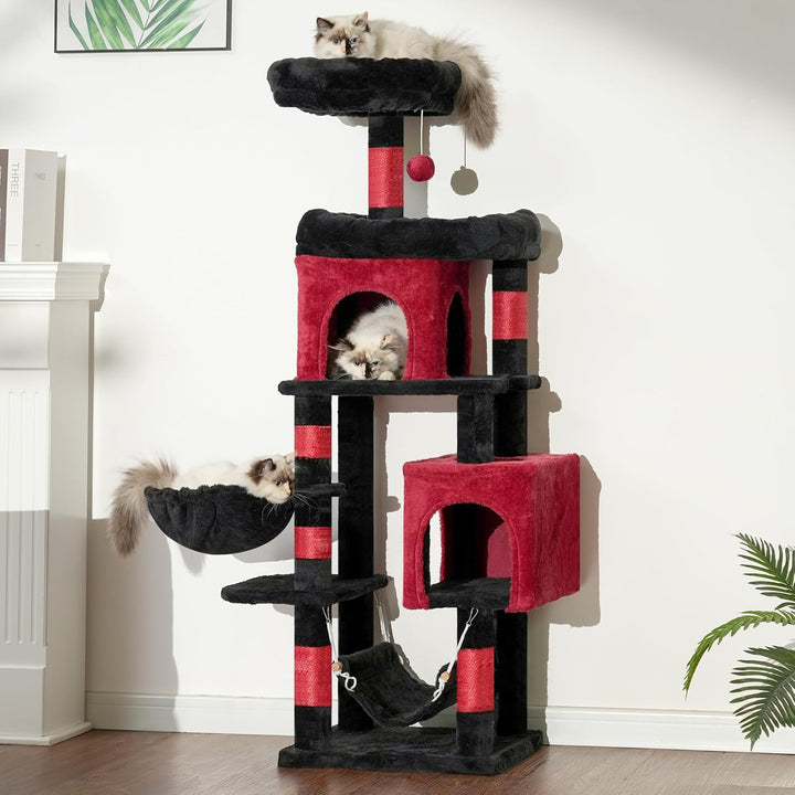 Heybly Kratzbaum, 145 cm Hoher Mehrstöckiger Kratzstamm-Kletterturm, Mit 2 Grossen Plattformen, 2 Gr