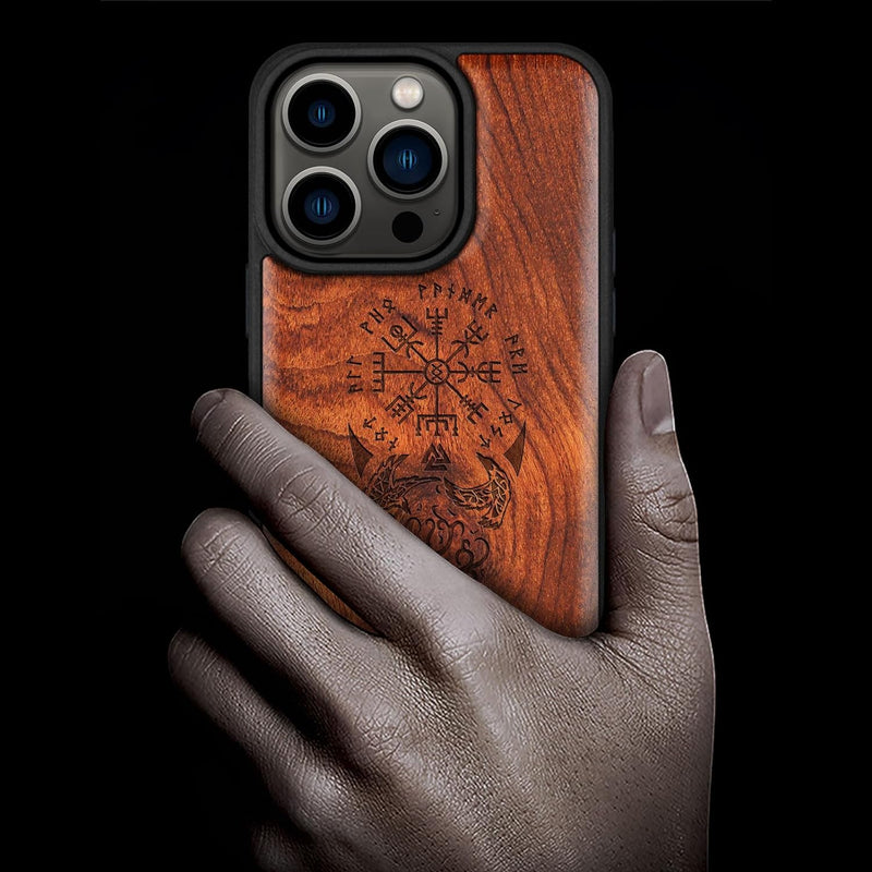 Carveit Holz Cover für iPhone 15 Pro hülle, Kompatibel mit Magsafe Silikon Stossfeste Cover, Magneti