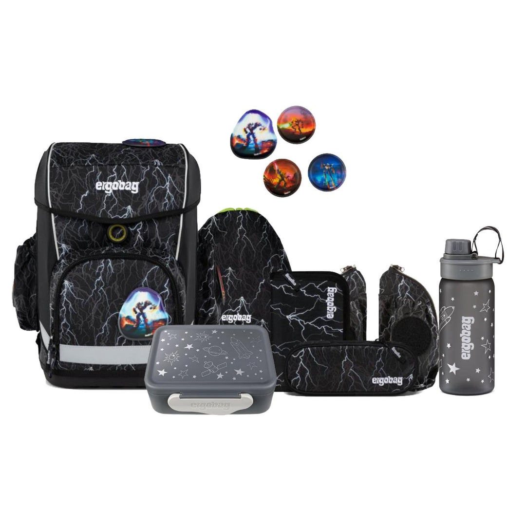 ergobag Cubo Light Schulranzen Set 8tlg. inkl. Lunchset und Seitentaschen (Super ReflektBär Reflex G
