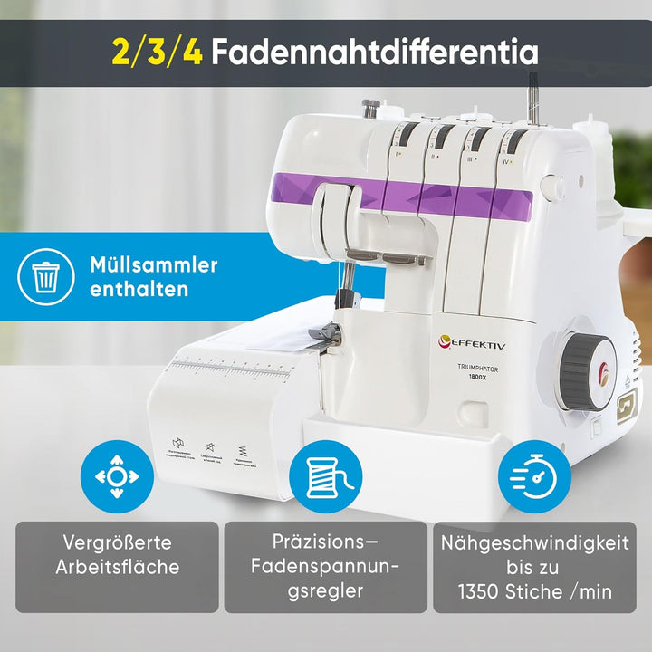 Triumphator 1800X Overlocker, Overlock-Nähmaschine, 2/3/4 Faden mit Differential, Vollmetallgestell,