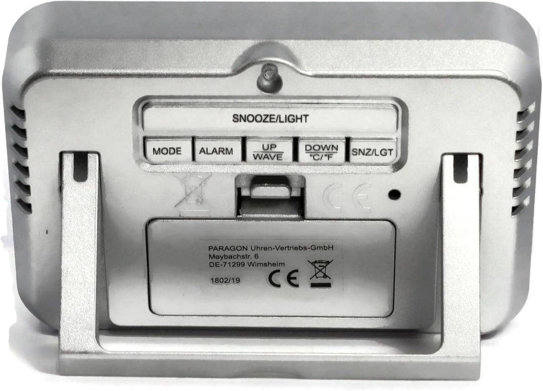 Atlanta Funkwecker Digital LCD Anzeige Alarm Snooze Licht Datum Temperatur - 1802/19 Silber