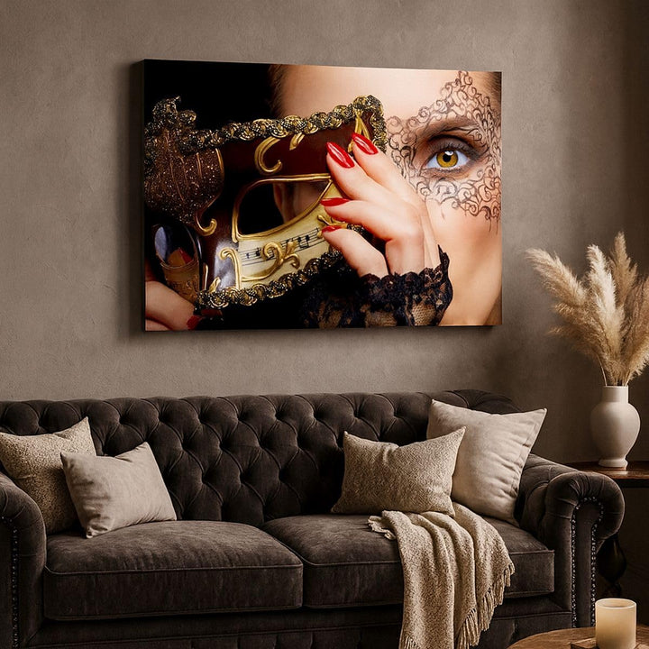 Bilder auf Leinwand 100x70cm Leinwandbild Frau Mode Venedig Maske Gross Wanddeko Bild Schlafzimmer K