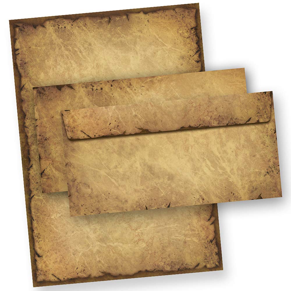 CASANOVA Briefpapier mit Umschlag Vintage 25 Sets Papier beidseitig A4 alt retro Mittelalter antik n
