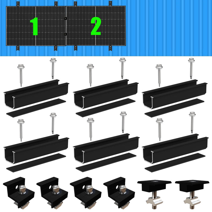 Warmfay Solarmodul Halterung Montageset, Schwarzes 12CM Aluprofil und Verstellbare Klammern Befestig
