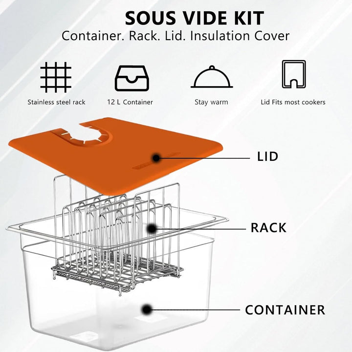 Sous Vide Behälter 12L, Sous Vide Container mit Deckel, Thermohülle und Rack, Multifunktionaler Tran