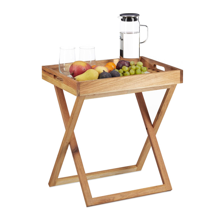 Relaxdays Tabletttisch klappbar, Serviertisch Walnuss-Holz, Klapptisch klein, Serviertablett, HxBxT: