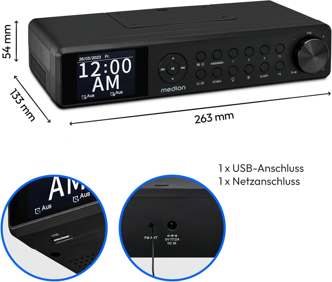 MEDION P66750 Küchen Unterbauradio (DAB+ Küchenradio, PLL UKW Radio, dimmbares TFT Farbdisplay, Koch