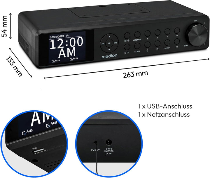 MEDION P66750 Küchen Unterbauradio (DAB+ Küchenradio, PLL UKW Radio, dimmbares TFT Farbdisplay, Koch