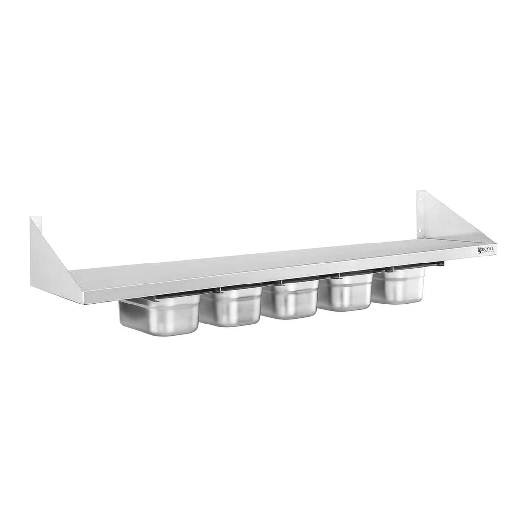 Royal Catering RCWR-5 GN1/4 Gewürzbord Edelstahl 120 cm 3,5 cm Stärke Bordstärke 5 GN 1/4 Gewürzstän