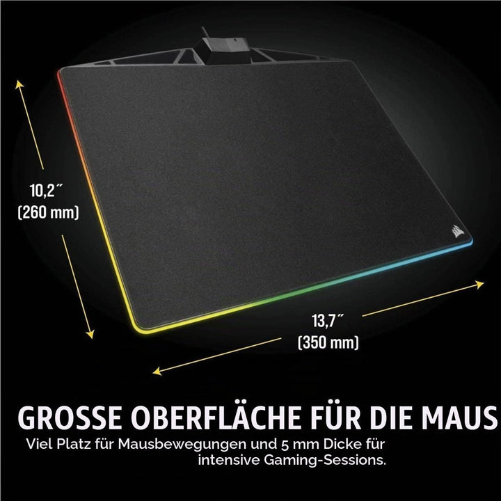 Corsair MM800C Polaris RGB Gaming Mauspad (Medium, RGB 15 Zonen Beleuchtung, Stoffoberfläche) schwar