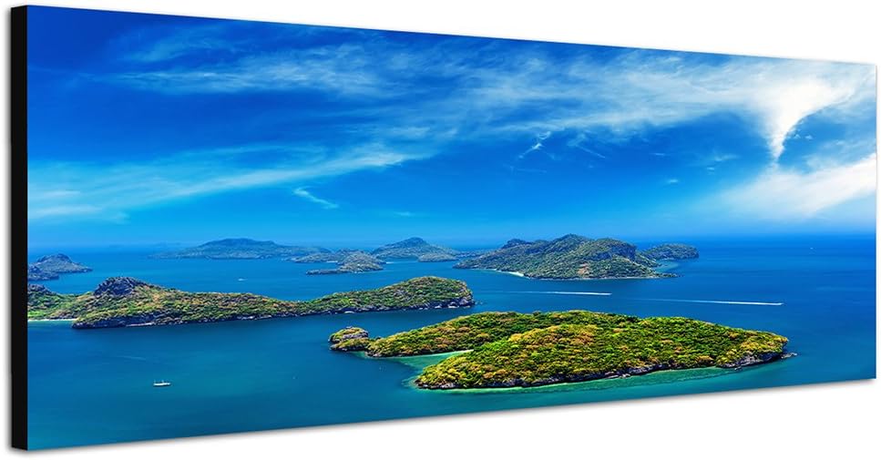 Paul Sinus Art Panoramabild auf Leinwand und Keilrahmen 150x50cm Meer Inseln Wolkenschleier