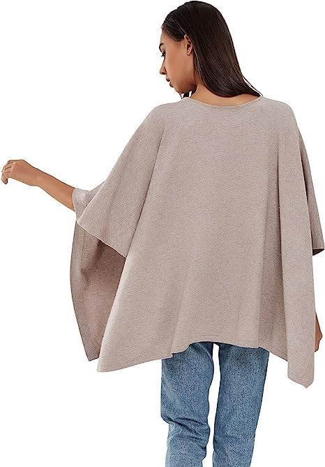 PULI Damen Pullover Poncho Elegant Viskose Strick Locker sitzend Poncho Schal Einheitsgrösse Haferfl