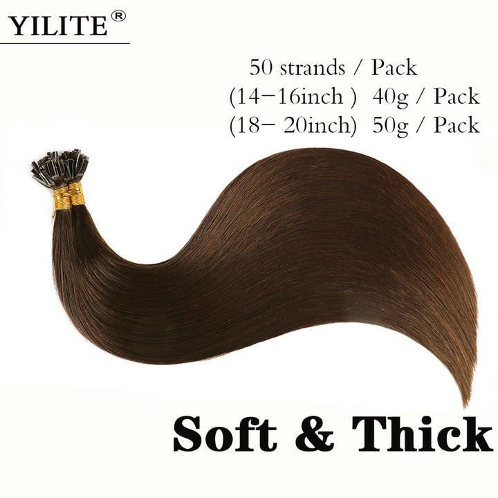 YILITE Bondings Extensions Echthaar 40cm 40g 50 Strähne Remy U Tip Extensions Echthaar Bondings Exte