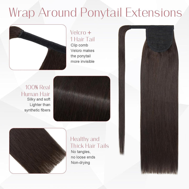 S-noilite Pferdeschwanz Extensions Echthaar Wrap Around 50cm Zopf Echthaar Extensions Dunkelbraun 