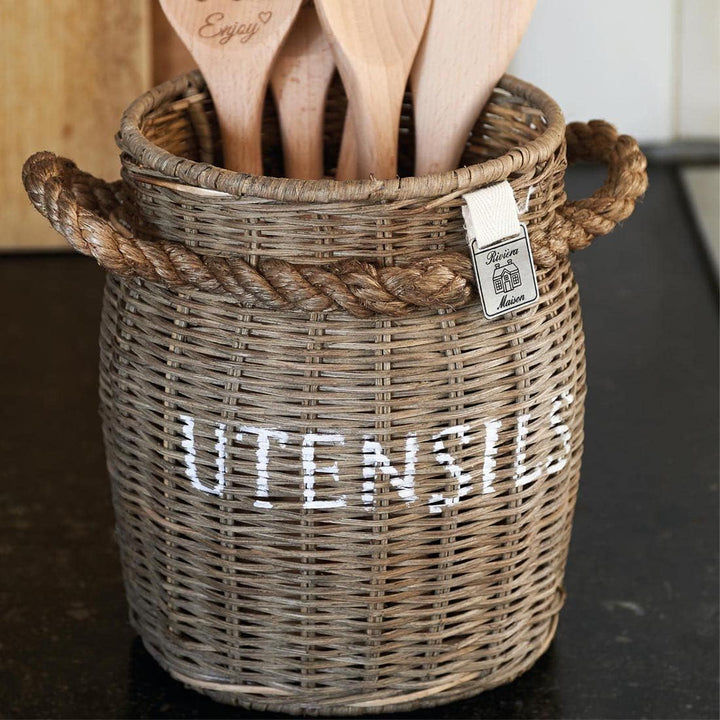 Riviera Maison küchenutensilien, löffelhalter, besteckkorb rattan, Küche behälter, besteckbehälter r