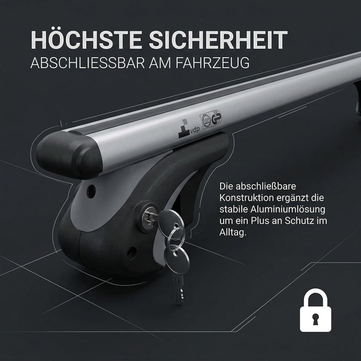 VDP Alu Relingträger XL135 kompatibel mit VW Sharan 96-09 Dachträger bis abschliessbar
