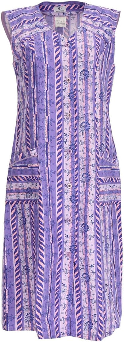Knopfkittel Baumwolle bunt Kochschürze Hauskleid Kittel Schürze ohne Arm 38 violett, 38 violett