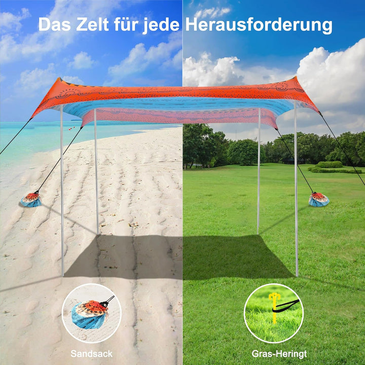 Strandzelt, Sonnensegel Strand UPF 50+, Tragbares 3×3 m Camping Strandmuschel Sonnenschutz Strand mi