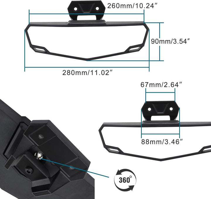GOOFIT schwarz UTV Mitte Seitenspiegel Rückspiegel Offroad Ersatz Für Geländefahrzeug ATV UTV Dune B