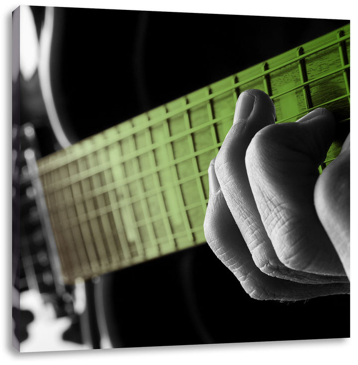 Pixxprint Mann spielt auf E-Gitarre schwarz/weiss, Format: 70x70 auf Leinwand, 70x70