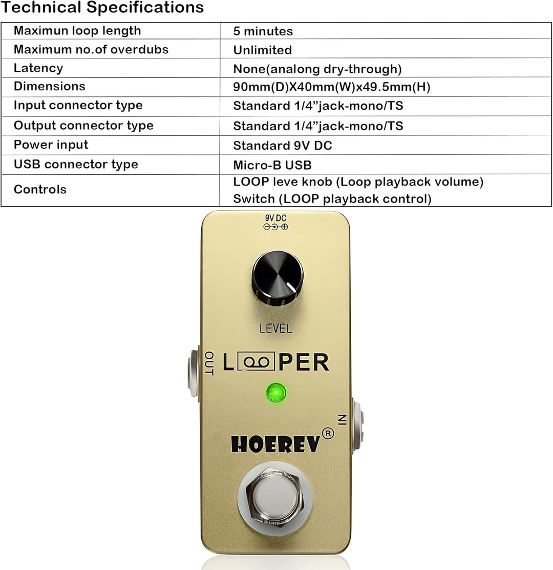Hoerev Gitarre Mini Loop Effektor Looper Sampler Effekte Tuner für elektrische akustische Gitarre Ba