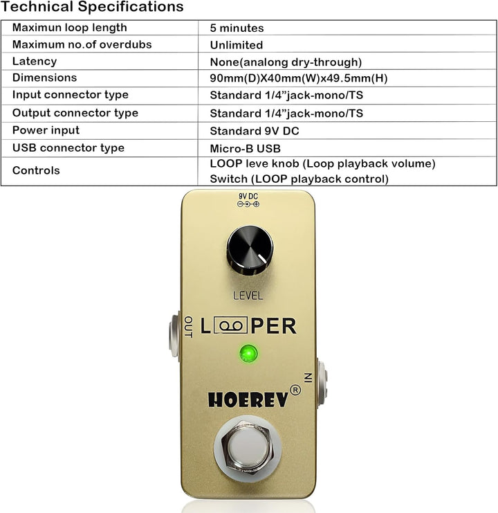 Hoerev Gitarre Mini Loop Effektor Looper Sampler Effekte Tuner für elektrische akustische Gitarre Ba