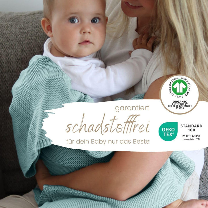 DIKOS® Babydecke Mint *100%* GOTS Bio Baumwolle | Neugeborenen Decke Kinderwagen mintgrün ganzjährig