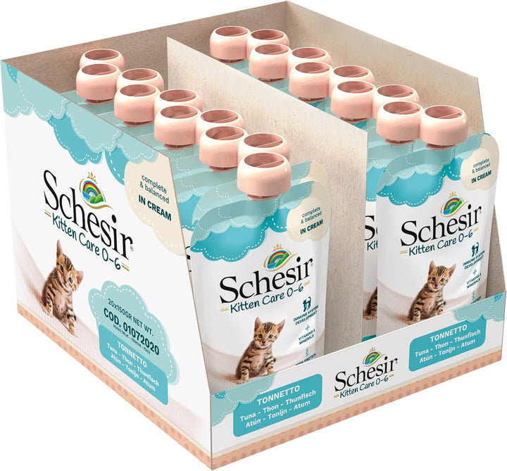 Schesir Cat Kitten Cream Thunfisch - Kitten Nassfutter für Junge Katzen - Hühner-Creme getreidefrei,