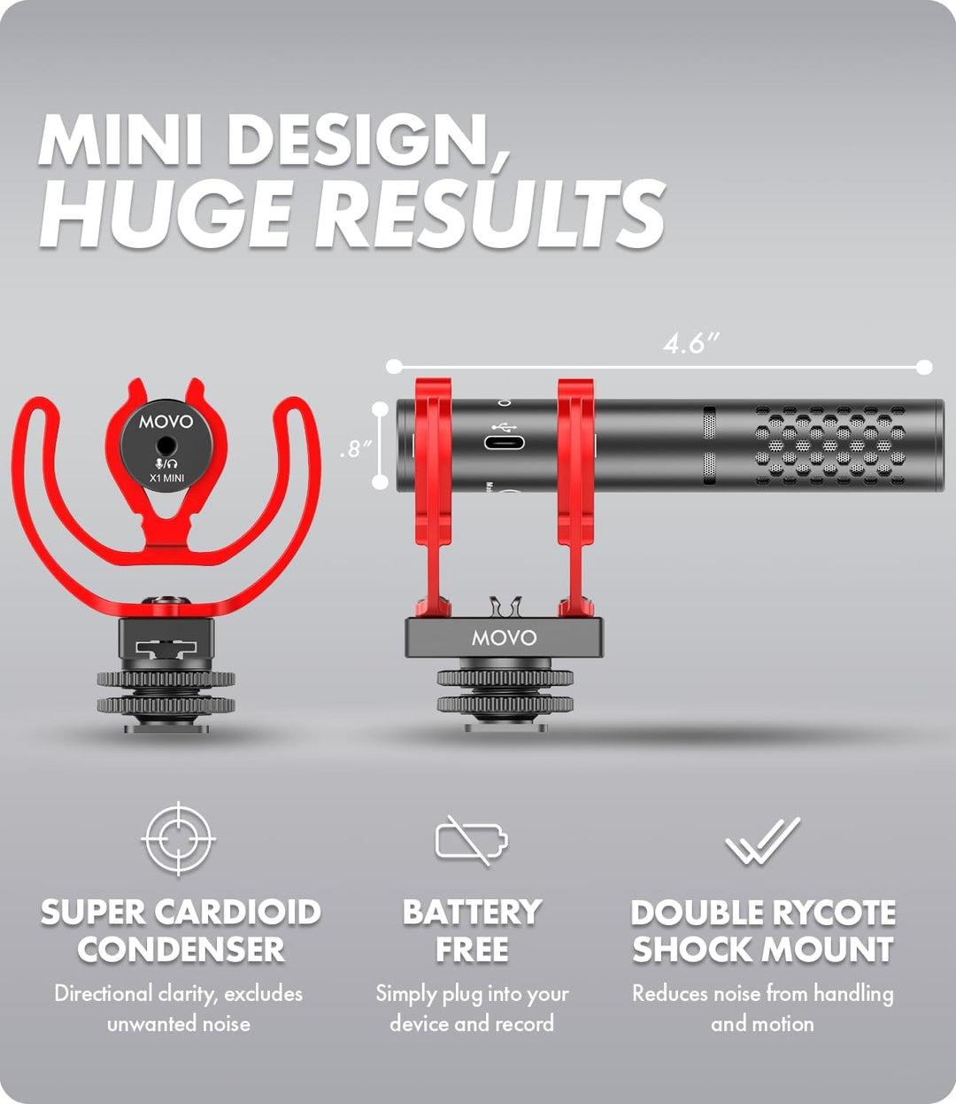 Movo X1-Mini Video Shotgun Mikrofon für Kamera Superniere 3,5 mm/USB-C Analog/Digital Kameramikrofon