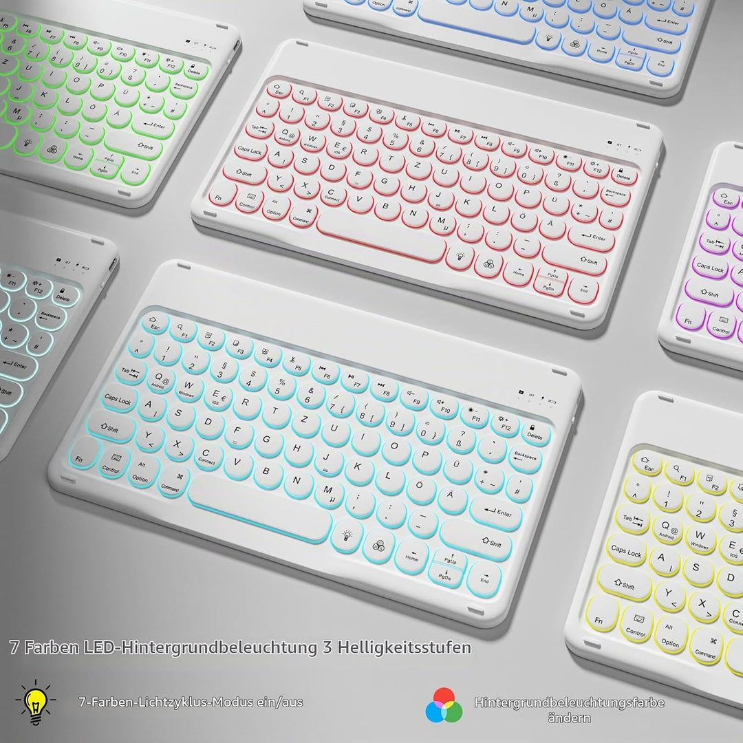 Hülle mit Tastatur für iPad 11 Generation A16/10 Generation (11/10.9 Zoll,2025/2022),7-farbige Beleu