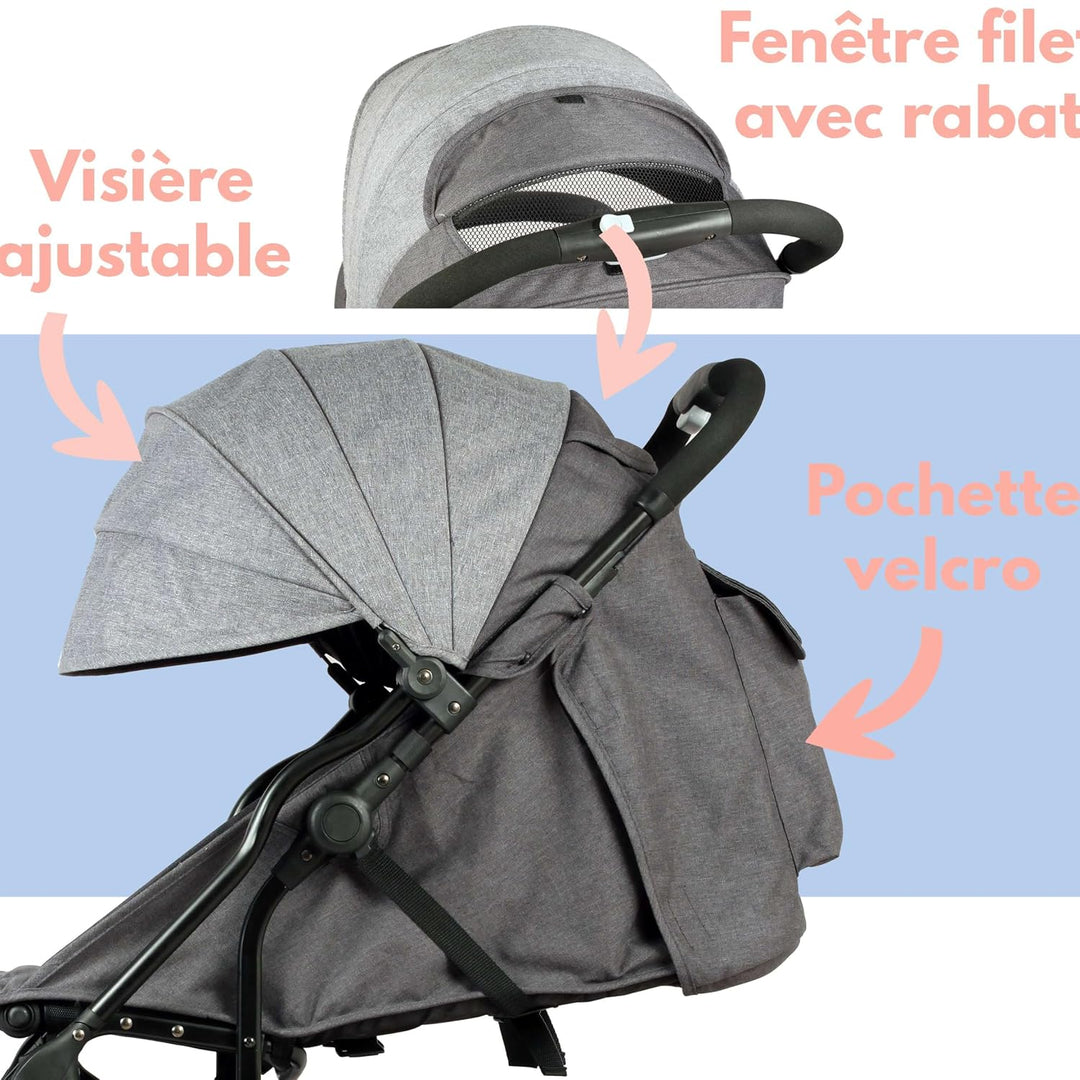 Bambisol YUKO² kompakter Buggy, ab der Geburt, einhändig faltbar, Geländer, recyceltes Polyestergewe
