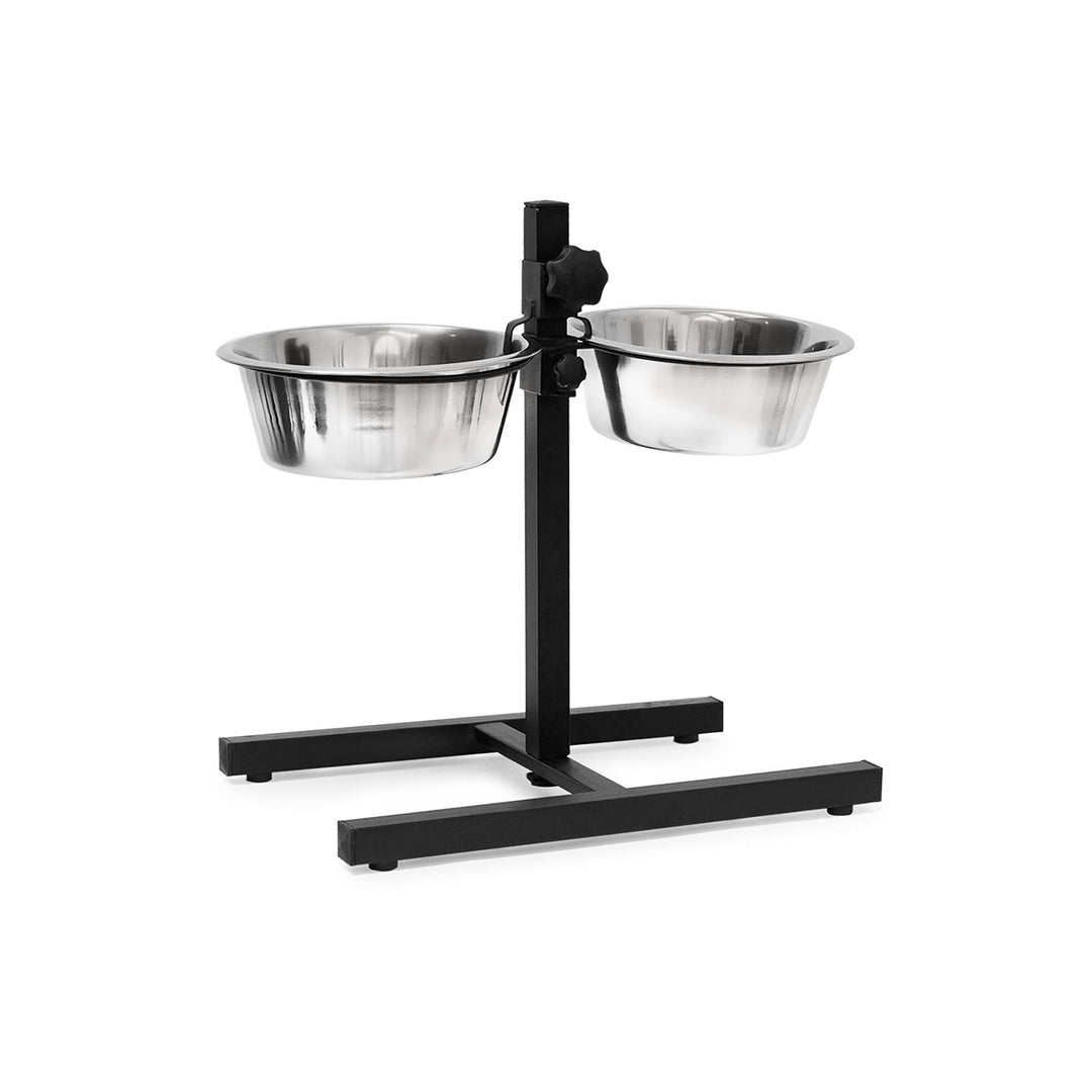 Relaxdays Futterstation Hund, 1,6 l Edelstahlnäpfe, Napfständer höhenverstellbar HBT 42 x 46 x 27cm,