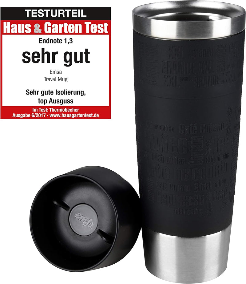 Emsa 515615 Travel Mug Classic Grande | Thermobecher | Isolierbecher | 500ml | hält 6h heiss, 12h ka