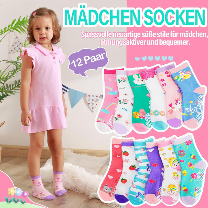 12 Paare Stoppersocken Kinder Baby Mädchen Socken Antirutschsocken Kinder Anti Rutsch Baumwolle Lust
